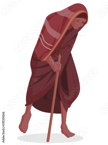 Indian Old Woman walking on road