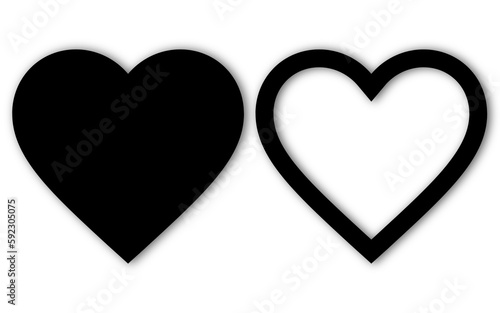 Black Hearts illustration icons with shadow and transparent background, 3d, outline Heart, 