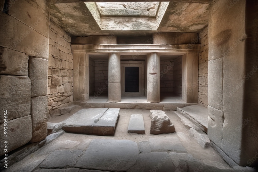 Archaeological discovery, ruins of an ancient temple or tomb, generative ai Archaeological discovery, ruins of an ancient temple or tomb, generative ai