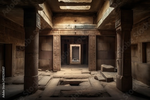 Archaeological discovery, ruins of an ancient temple or tomb, generative ai photo
