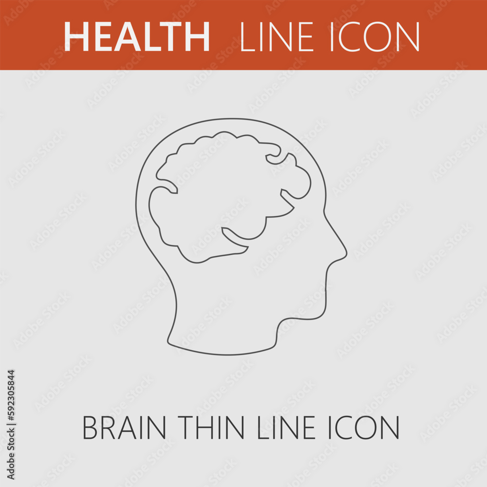 Brain head vector icon. Simple line pictogram.