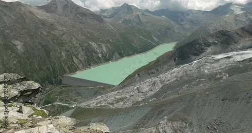 aerial view of a melting glacier in the swiss alps photo