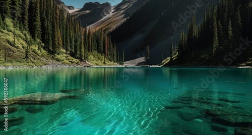 Blue lake and mountains, untouched nature