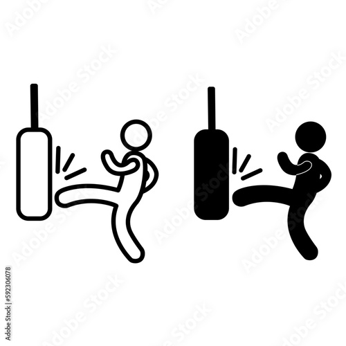 Punching Bag Hit icon. Vector Illustration of a Boxer. Sports Logo