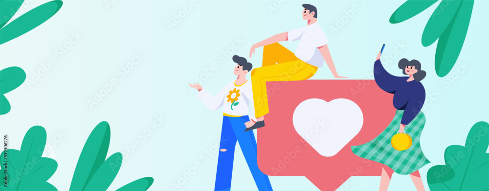 Fototapeta premium Virtual characters social communication concept business flat vector hand drawn illustration