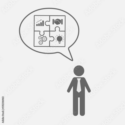 Business success concept. Businessman and bubble. Teamwork and cooperation symbol. Vector icon illustration.