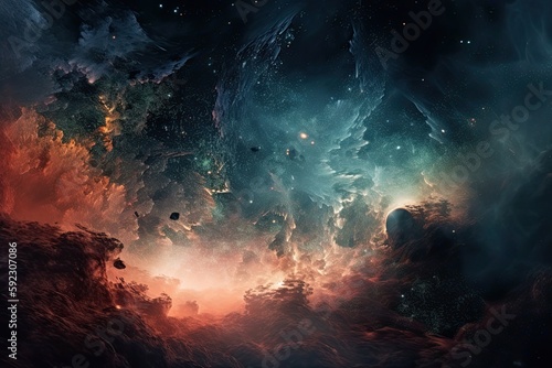 A Generative View of the Celestial Universe  Glowing Nebulae and Star Fields in a Mysterious  Gigantic Cosmos  Generative AI