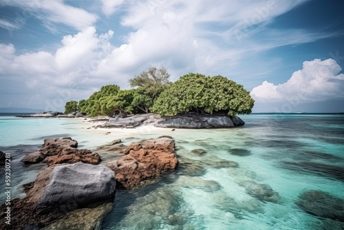 Vibrant Summer Vistas: A Spectacular View of a Maldives Island Coastline, Generative AI © AIGen