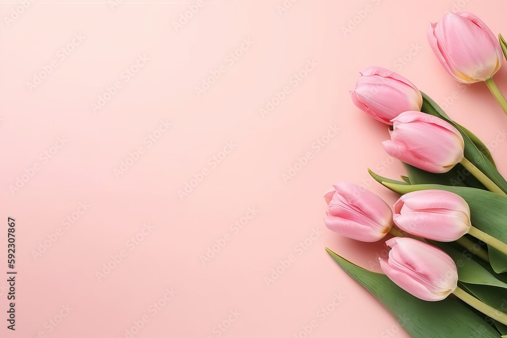 Springtime Splendor A Stunning Bouquet of Pink Tulips for Valentine's Day, Easter, Birthdays, Happy Women's Day, and Mother's Day, Generative AI.
