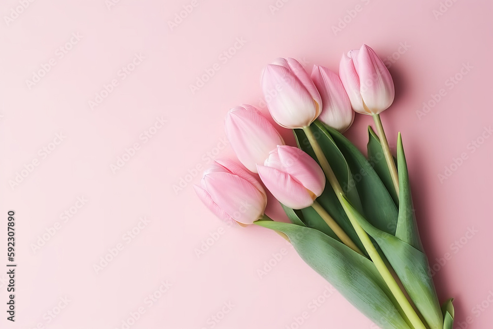 Springtime Splendor A Stunning Bouquet of Pink Tulips for Valentine's Day, Easter, Birthdays, Happy Women's Day, and Mother's Day, Generative AI.