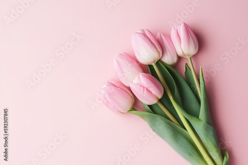 Springtime Splendor A Stunning Bouquet of Pink Tulips for Valentine's Day, Easter, Birthdays, Happy Women's Day, and Mother's Day, Generative AI. © Jiroj