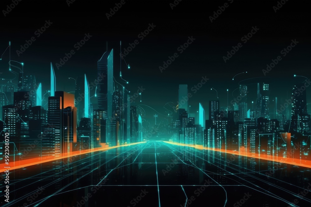Landscape of Futuristic Sci-Fi Capital city and building, Night city, Cyber punk, AI generated Landscape of Futuristic Sci-Fi Capital city and building, Night city, Cyber punk, AI generated