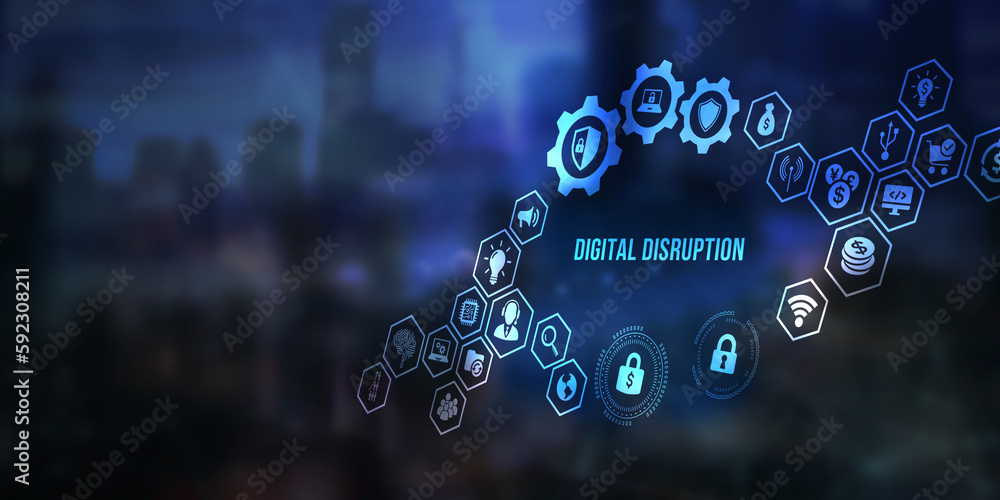 Internet, business, Technology and network concept. Digital disruption transformation innovation technology business internet concept. 3d illustration Internet, business, Technology and network concept. Digital disruption transformation innovation technology business internet concept. 3d illustration