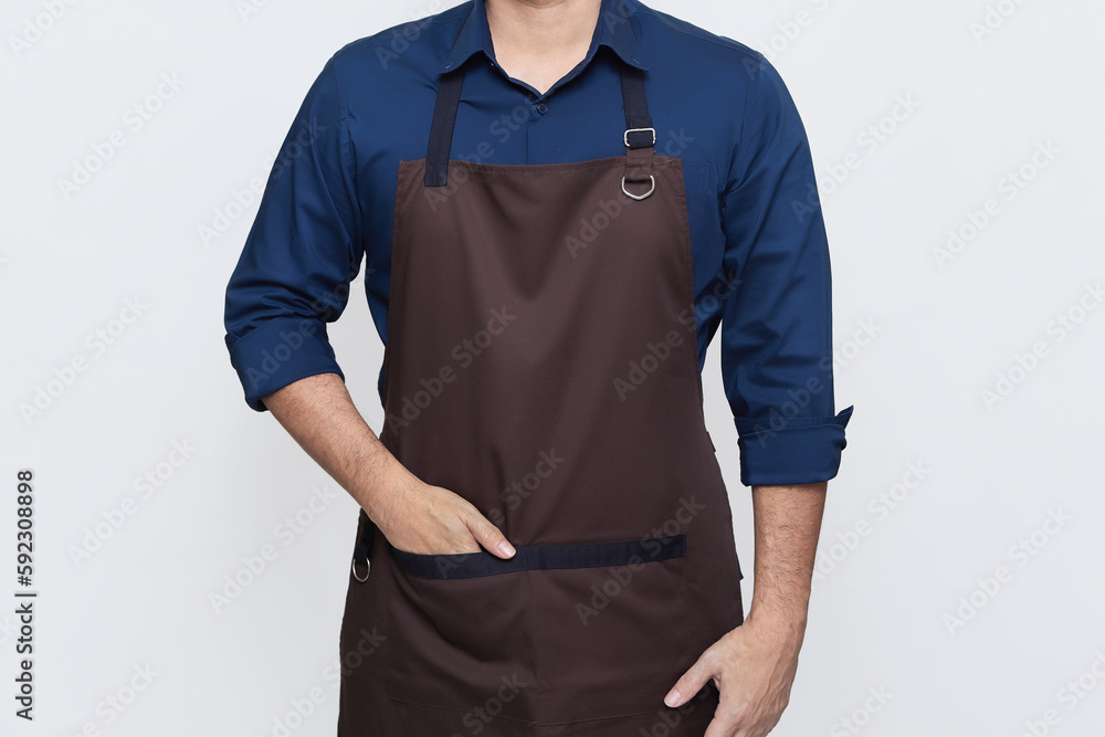 Asian Man wearing Apron,a barista or home chef in casual stylish clothing, standing tall pose with one hand in the apron pocket, no face Asian Man wearing Apron,a barista or home chef in casual stylish clothing, standing tall pose with one hand in the apron pocket, no face