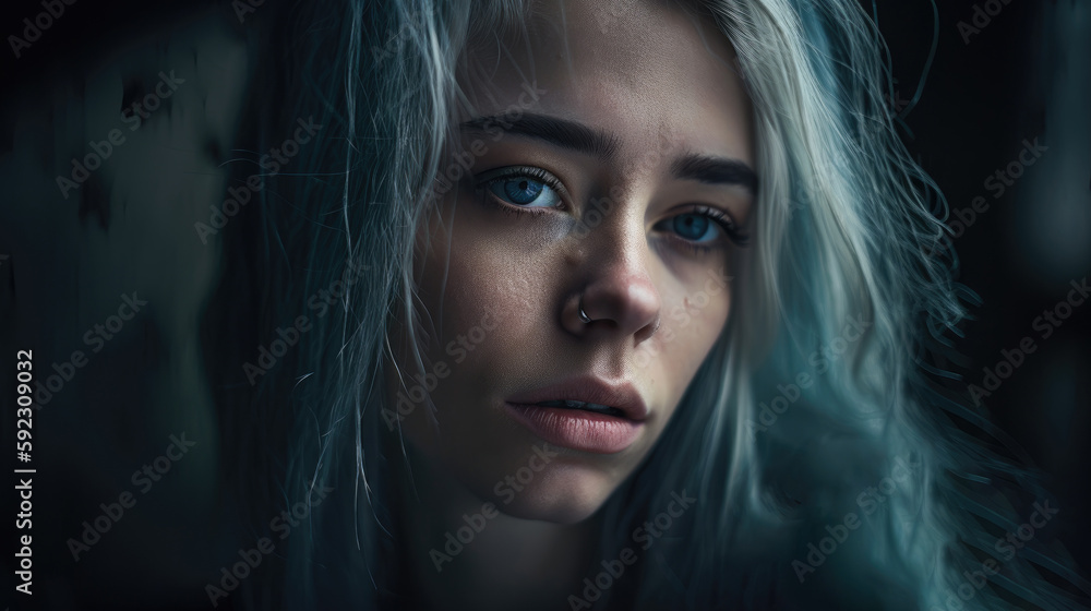 Women in tears depression psychological state. Mental health awareness month illustration. generative ai.