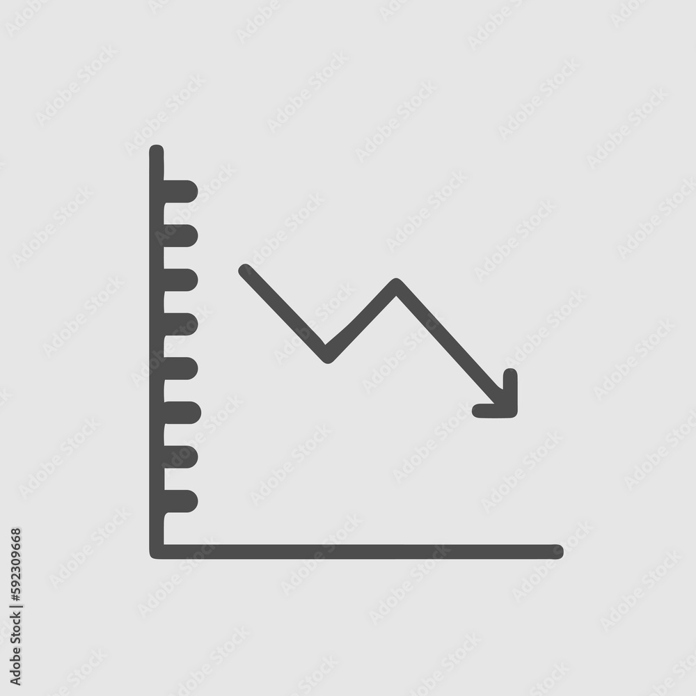Graph arrow down icon. Chart simple isolated vector pictogram. Graph arrow down icon. Chart simple isolated vector pictogram.