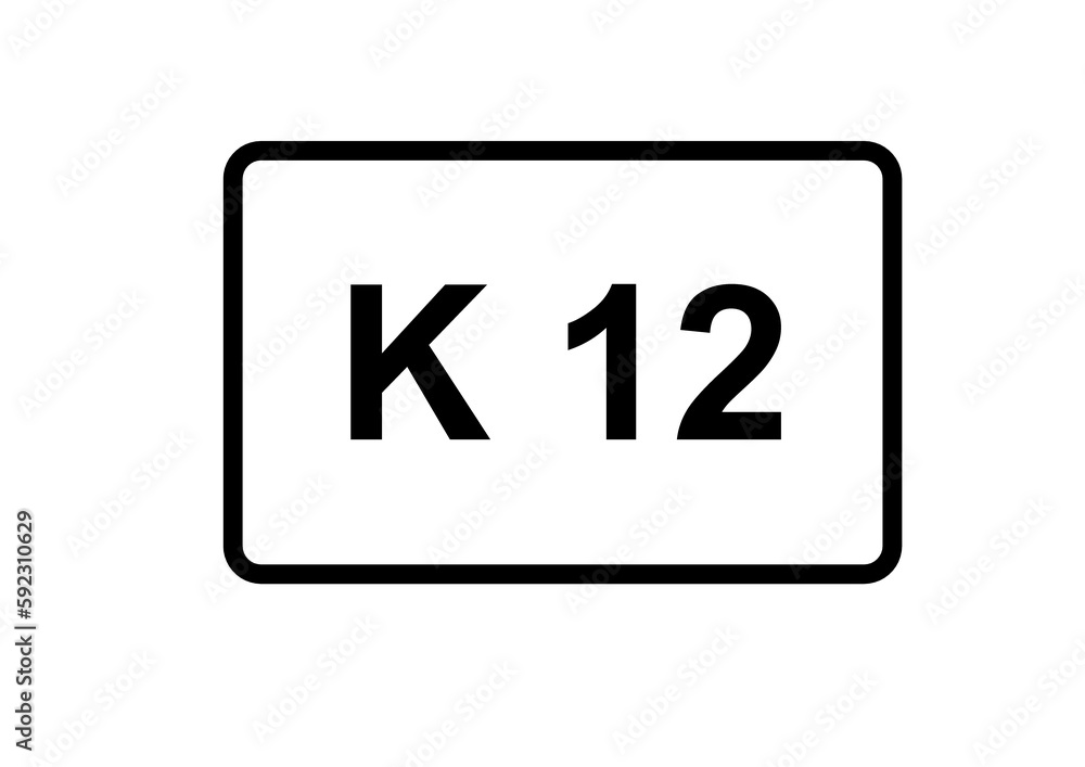 Illustration eines Kreisstraßenschildes der K 12 in Deutschland Illustration eines Kreisstraßenschildes der K 12 in Deutschland