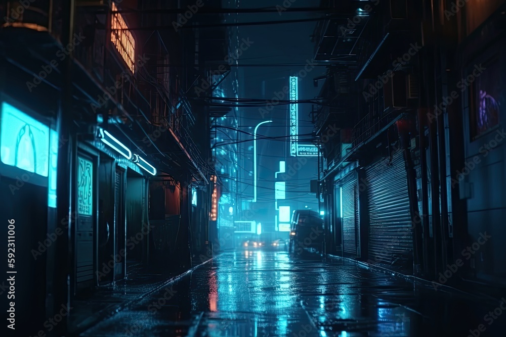 A Futuristic Cityscape Illuminated by Glowing Neon in the Dark of Night: Generative AI