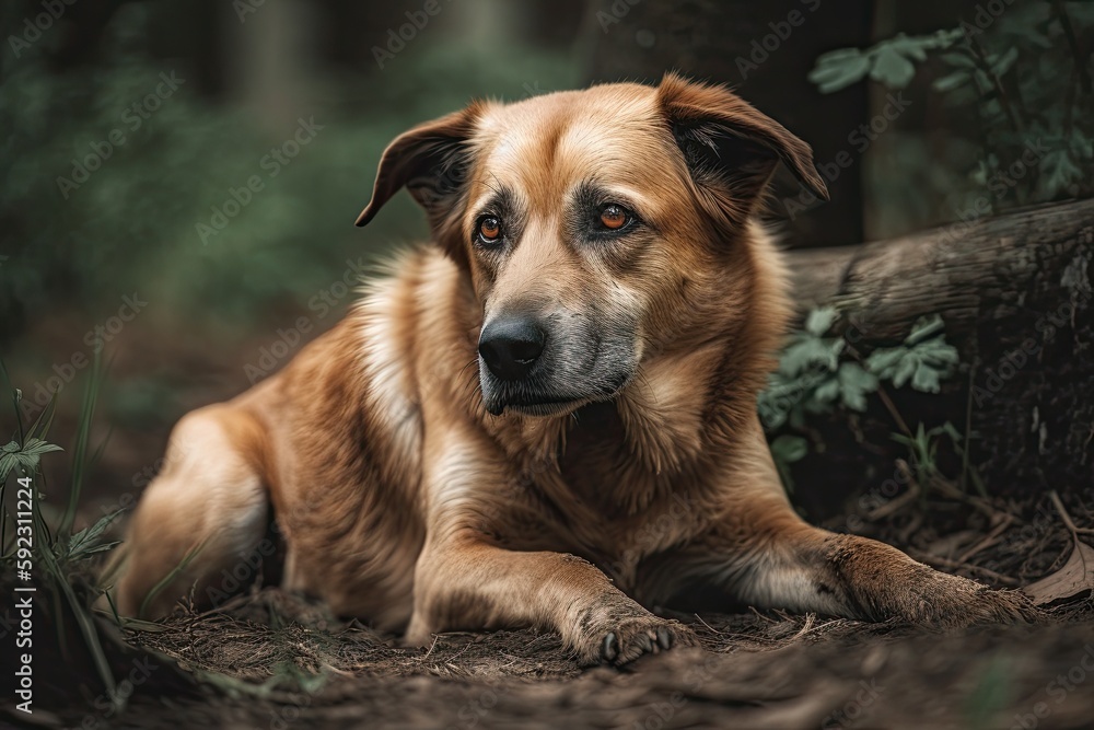 Painful Isolation: Homeless Pet Dog Left Alone on the Ground Seeking Hope and Companionship: Generative AI