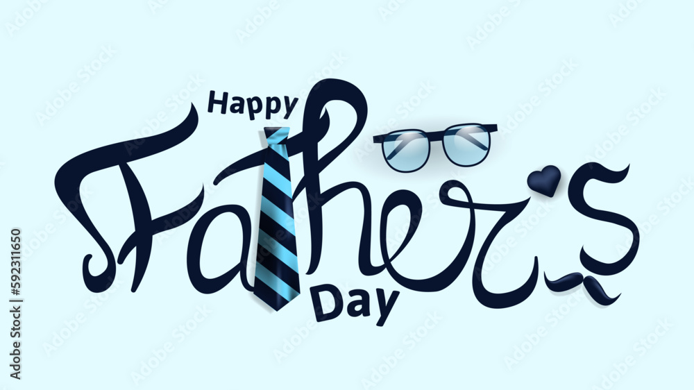 Obraz premium happy father's day typography design with necktie, mustache, glasses and heart shape. suitable for greeting card, banner, poster, social media post, etc