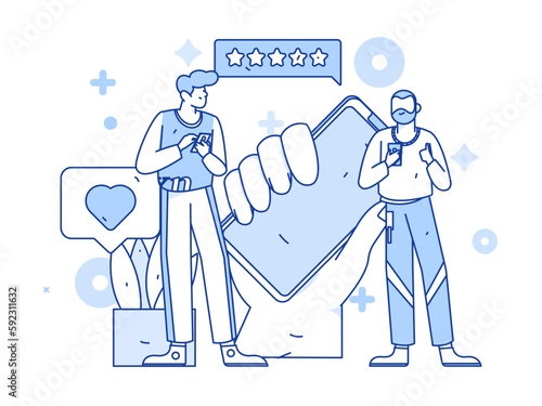 Virtual characters social communication concept business flat vector hand drawn illustration
