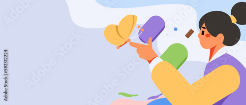 Virtual characters social communication concept business flat vector hand drawn illustration
