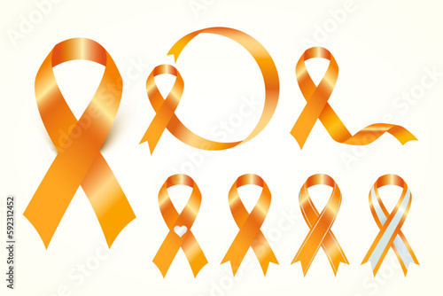 orange awareness ribbon is used to represent ADHD awareness, motorcycle safety, Hunger, leukemia, kidney cancer,gun violence prevention, racial tolerance, cultural diversity and many more. photo