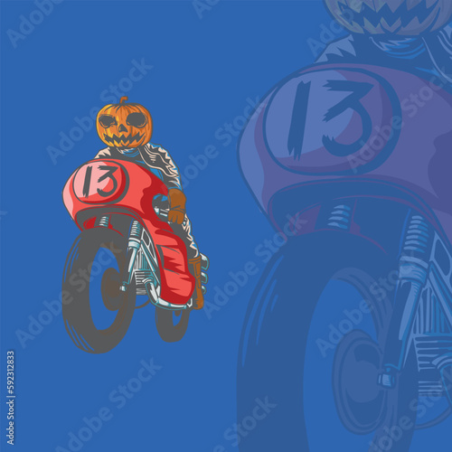 pumpkin racer illustration for logo and tshirt design (ID: 592312833)