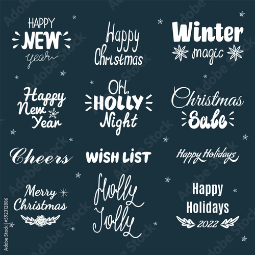 Set of Christmas lettering to create a unique design of your holiday card. Lettering for vector illustrations