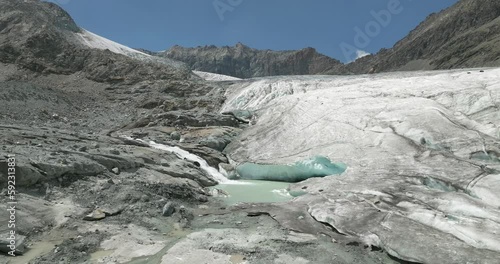 aerial view of a melting glacier in the swiss alps photo