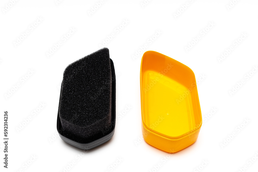 shoe polish sponge shot on white background. shoe polish sponge shot on white background.