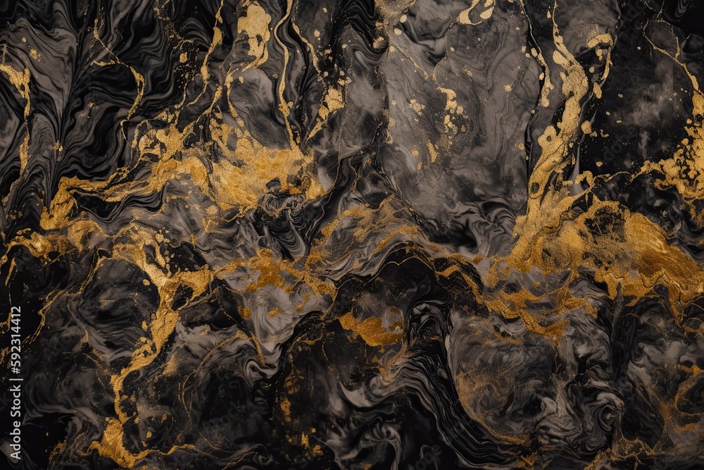 Abstract Marble Stone Hard Surface Background: Dark Gray and Gold Texture Art: Generative AI