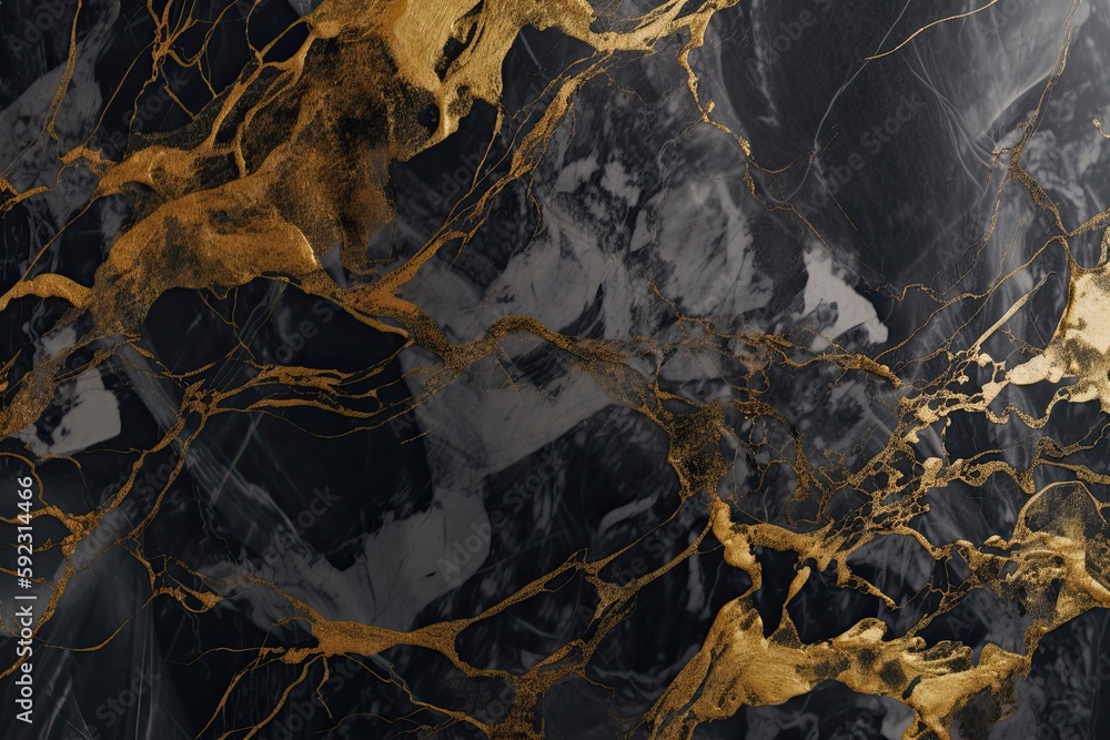 Dark Grey and Gold Marble Stone Hard Abstract Background Texture: A Unique Art Pattern. Generative AI