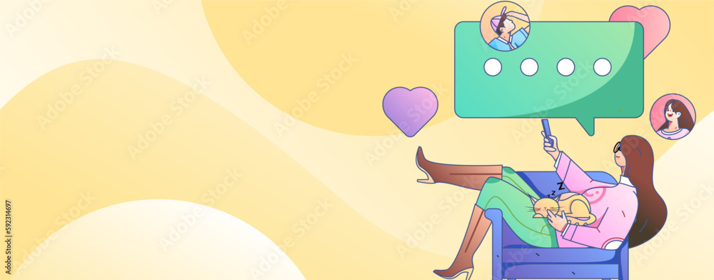 Fototapeta premium Virtual characters social communication concept business flat vector hand drawn illustration 