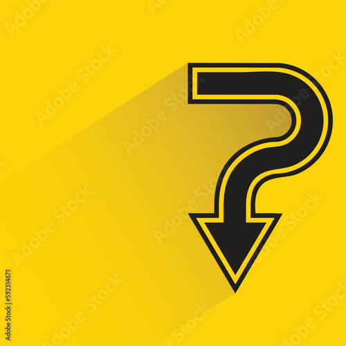 turn down arrow with shadow on yellow background