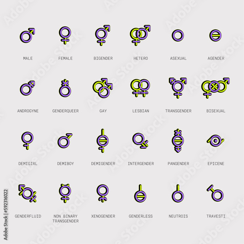 Gender and sexual orientation identity vector symbol sign icons