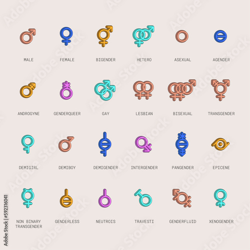 Gender and sexual orientation identity vector symbol sign icons