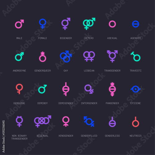 Gender and sexual orientation identity vector symbol sign icons