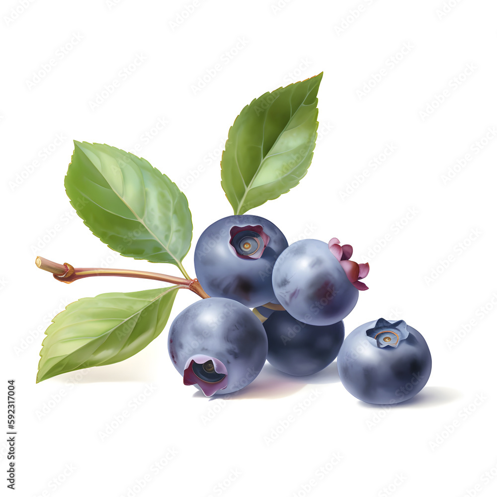 Watercolor illustration of blueberry fruit, isolated on white background. Generative AI Watercolor illustration of blueberry fruit, isolated on white background. Generative AI