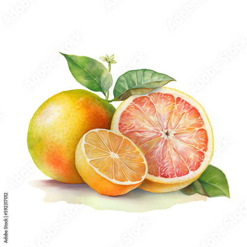 Watercolor illustration of citrus fruit, isolated on white background. Generative AI