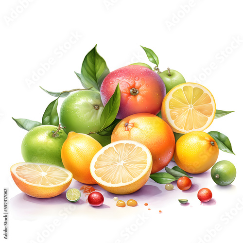 Watercolor illustration of citrus fruit  isolated on white background. Generative AI