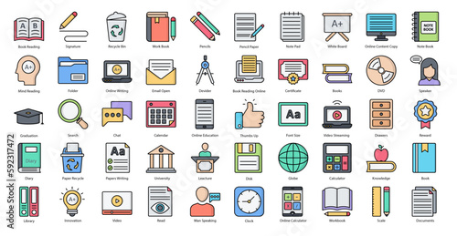Copywriting Color Line Icons Online Writing Icon Set in Filled Outline Style 50 Vector Icons
