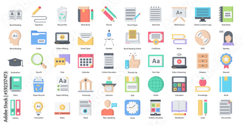 Copywriting Flat Icons Online Writing Icon Set in Color Style 50 Vector Icons