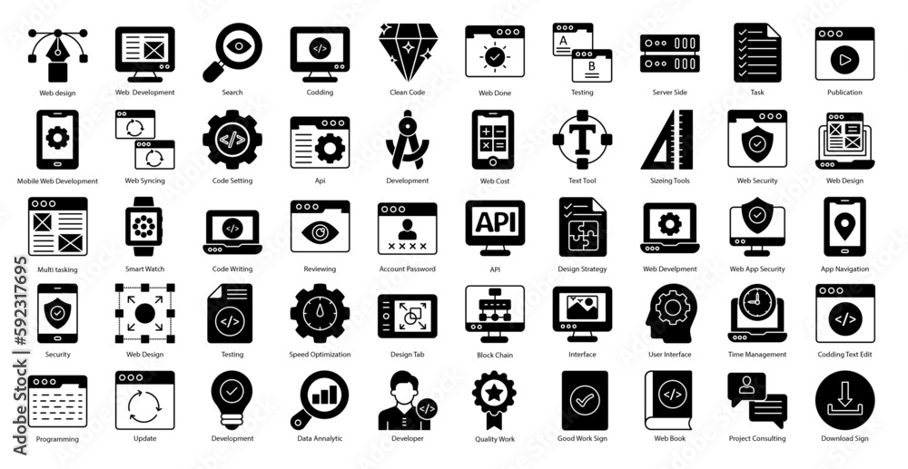 Web Development Glyph Icons Coding Web Design Icon Set in Glyph Style 50 Vector Icons in Black Web Development Glyph Icons Coding Web Design Icon Set in Glyph Style 50 Vector Icons in Black