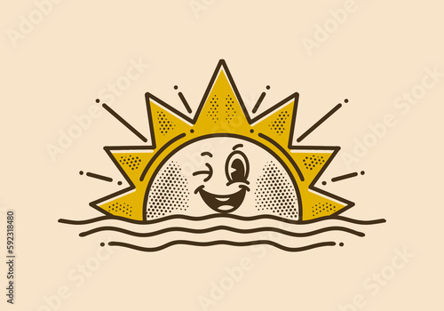 Character illustration design of a sunrise with smiling face