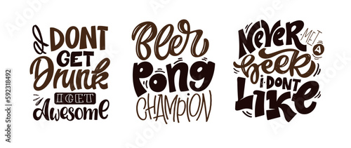 Set with lettering quotes about beer in vintage style. Calligraphic posters for t shirt print. Hand Drawn slogans for pub or bar menu design. Vector illustration