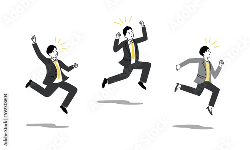 ジャンプして喜ぶビジネスパーソンのイラスト1、ベクター