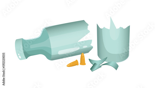 Concept Wild west broken glass bottle bullet cases. The illustration is a flat vector design that features a concept of the Wild West with a cartoonish broken glass bottle. Vector illustration.