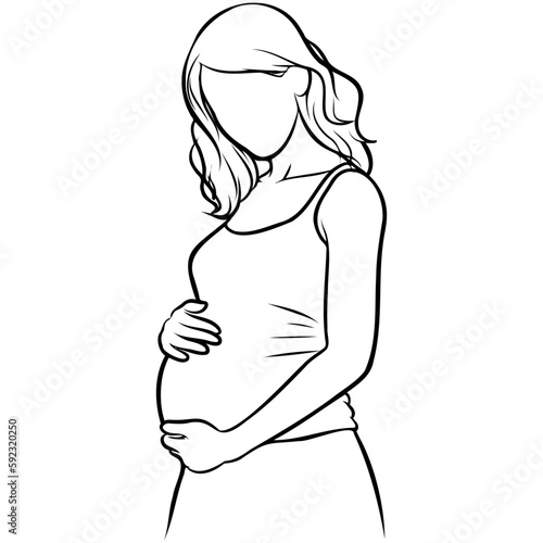 Pregnant Woman Line Drawing.