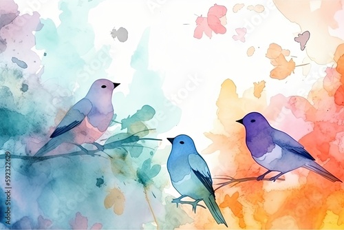 Watercolor beautiful birds in pastel colors. Generative AI © Iryna